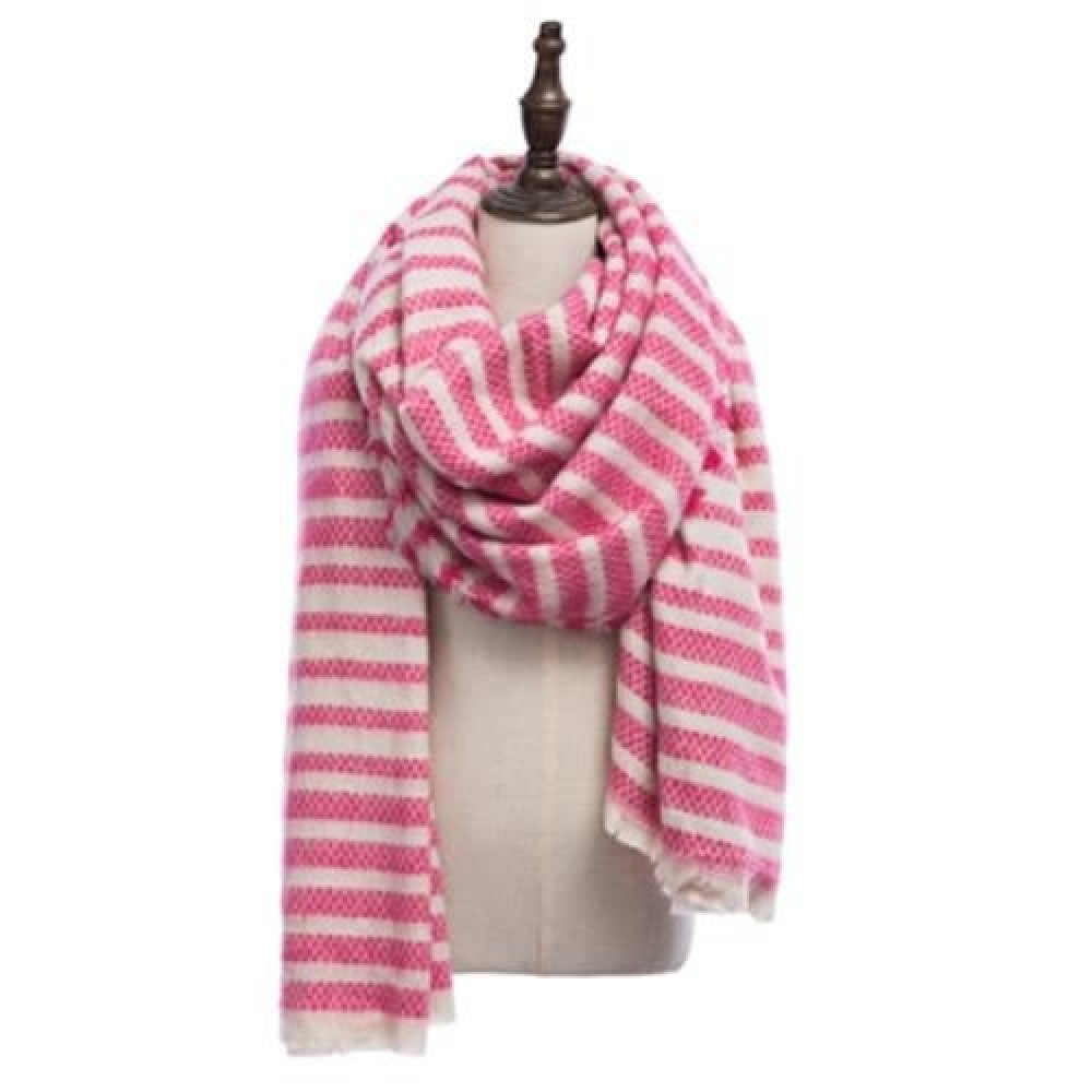 VINTAGE OVERSIZE STRIPE KNITTING LADIES WARM SCARF (PINK)