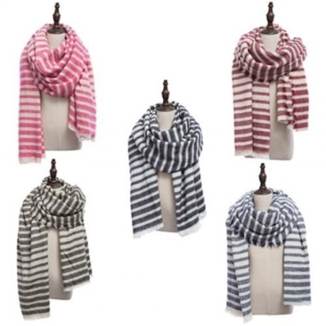 VINTAGE OVERSIZE STRIPE KNITTING LADIES WARM SCARF (PINK)