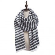 VINTAGE OVERSIZE STRIPE KNITTING LADIES WARM SCARF (GRAY)