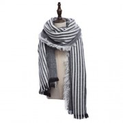STYLISH STRIPE TASSEL DOUBLE FACED LADIES WARM SCARF (FLAX GREEN)