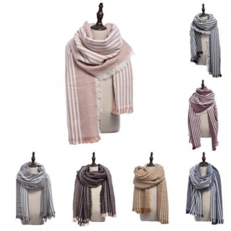 STYLISH STRIPE TASSEL DOUBLE FACED LADIES WARM SCARF (DARK RED)