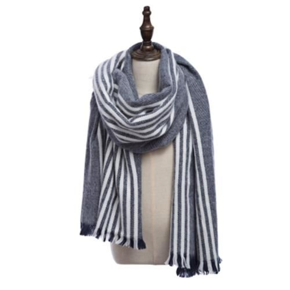 STYLISH STRIPE TASSEL DOUBLE FACED LADIES WARM SCARF (DEEP GRAY)