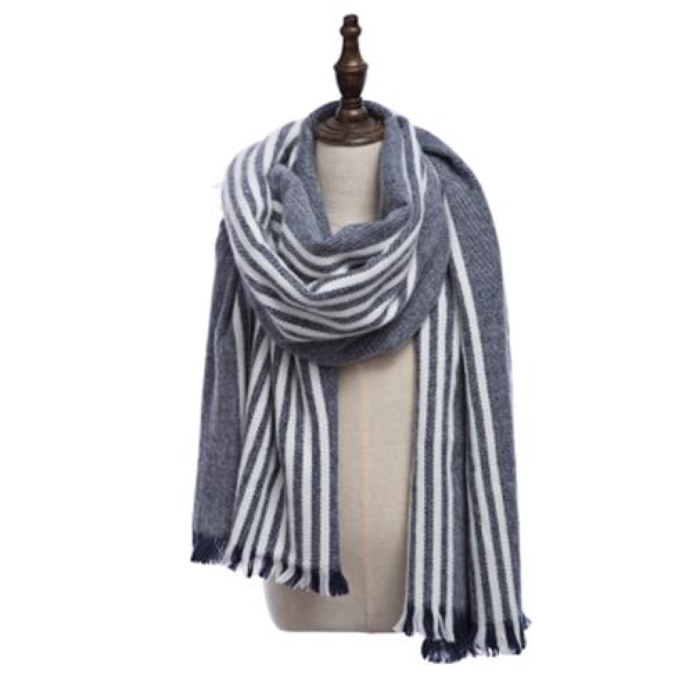 STYLISH STRIPE TASSEL DOUBLE FACED LADIES WARM SCARF (DEEP GRAY)