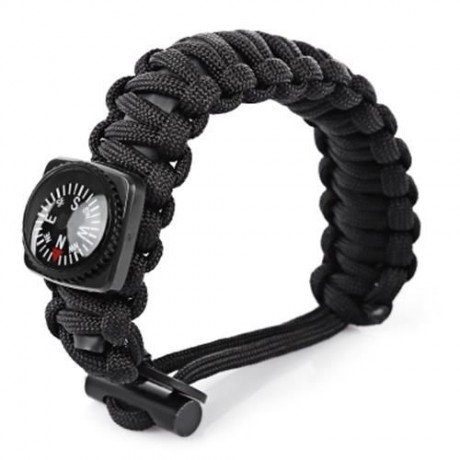 OUTDOOR MULTIFUNCTIONAL PARACORD COMPASS BRACELET SET WITH MINI SAW SURVIVAL GEAR (BLACK)