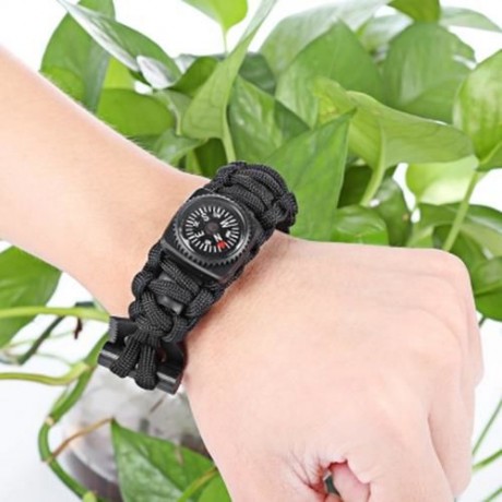 OUTDOOR MULTIFUNCTIONAL PARACORD COMPASS BRACELET SET WITH MINI SAW SURVIVAL GEAR (BLACK)