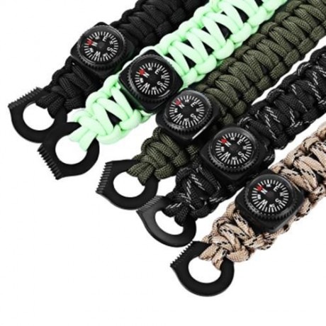 OUTDOOR MULTIFUNCTIONAL PARACORD COMPASS BRACELET SET WITH MINI SAW SURVIVAL GEAR (BLACK)