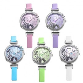 HOSKA H802S CHILDREN QUARTZ WATCH 3ATM LUMINOUS RHINESTONE DIAL SLENDER LEATHER BAND WRIST