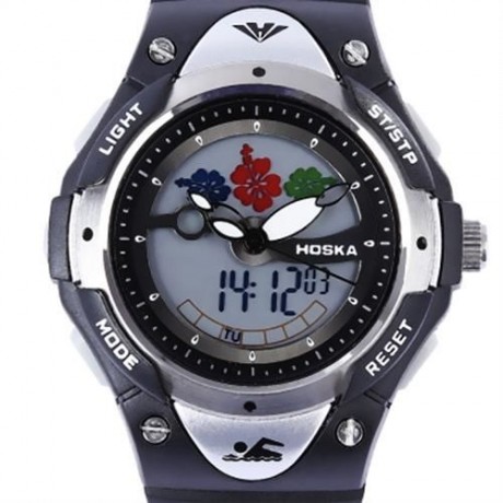 HOSKA HD023S DUAL MOVT CHILDREN QUARTZ DIGITAL WATCH LUMINOUS DATE DAY DISPLAY 5ATM WRISTW