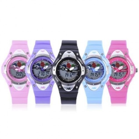 HOSKA HD023S DUAL MOVT CHILDREN QUARTZ DIGITAL WATCH LUMINOUS DATE DAY DISPLAY 5ATM WRISTW