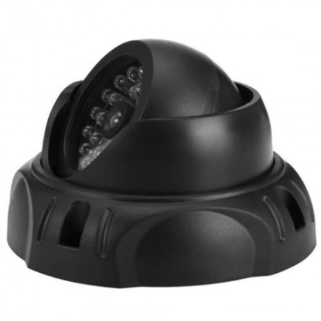 REALISTIC DUMMY SURVEILLANCE SECURITY DOME CAMERA WITH FLASHING LED RED LIGHT (BLACK)