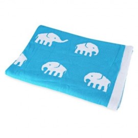 FASHION PRINTED BABY COTTON WATER UPTAKE BLANKET / BATH TOWEL (BLUE ELEPHANT)