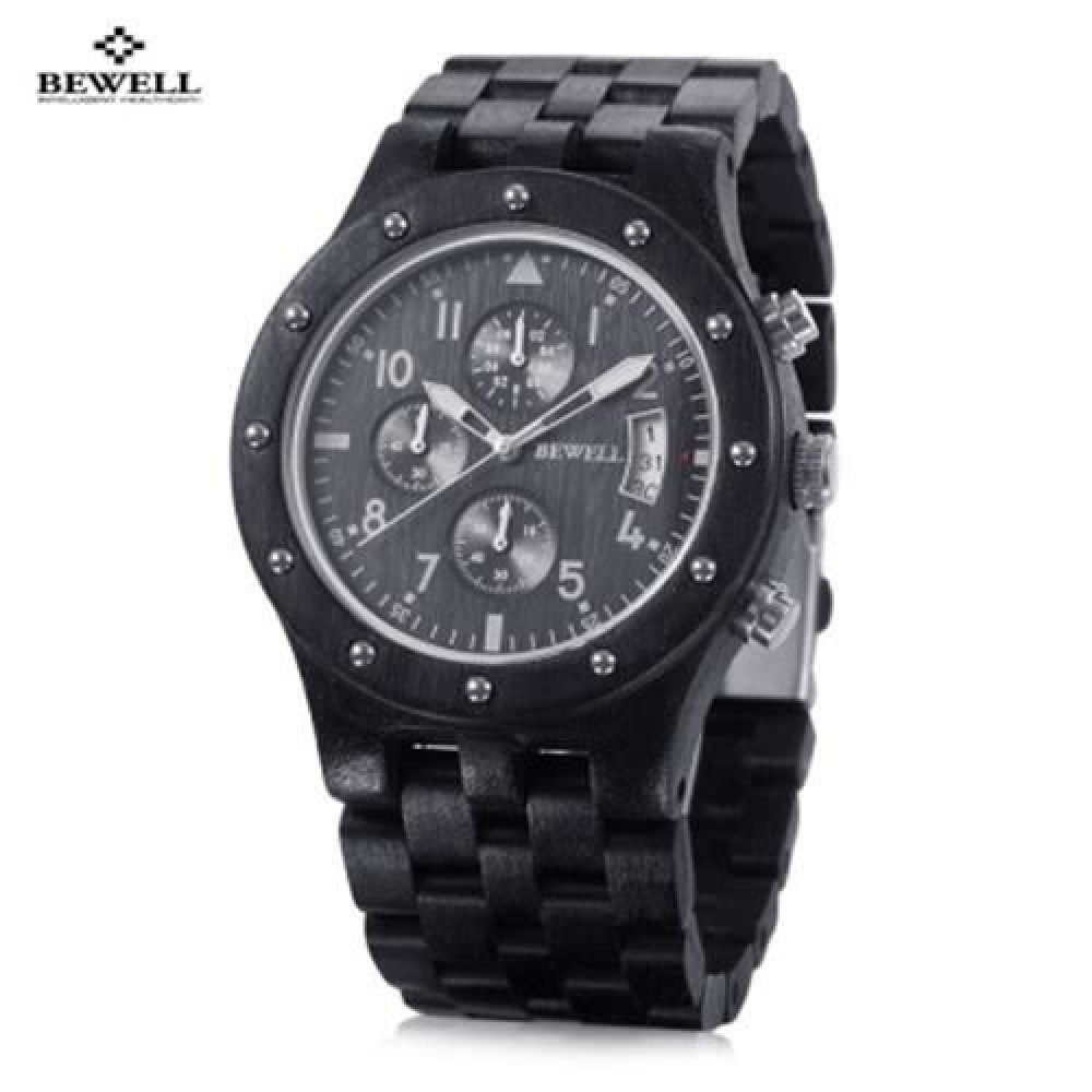 BEWELL ZS - W109D MALE WOODEN QUARTZ WATCH JAPAN MOVT WORKING SUB-DIAL DATE DISPLAY WRISTW BEWELL ZS - W109D MALE WOODEN QUARTZ WATCH JAPAN MOVT WORKING SUB-DIAL DATE DISPLAY WRISTW