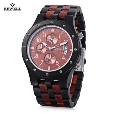 BEWELL ZS - W109D MALE WOODEN QUARTZ WATCH JAPAN MOVT WORKING SUB-DIAL DATE DISPLAY WRISTW