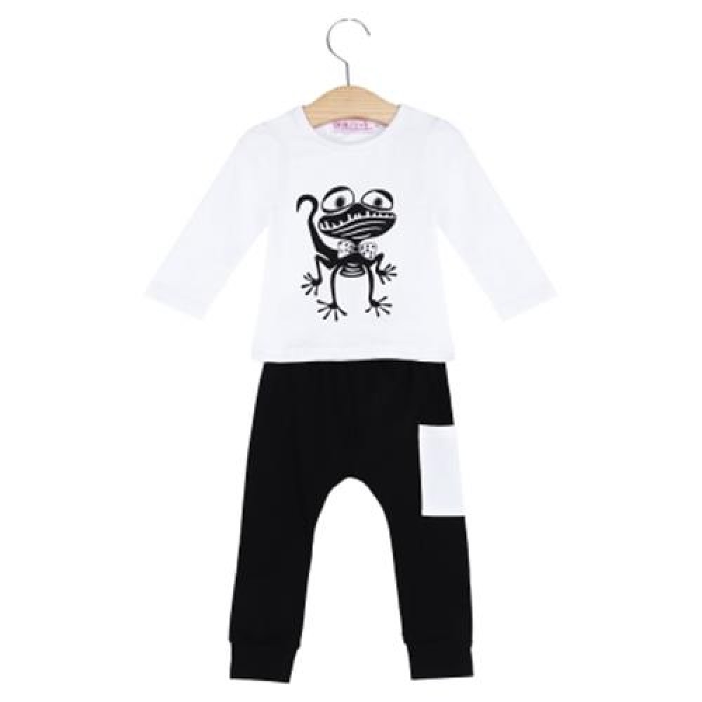 BABY TRENDY ELASTIC COTTON BLEND CARTOON FROG BOWKNOT PRINT ROUND COLLAR LONG SLEEVE PULLO