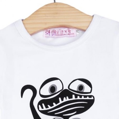 BABY TRENDY ELASTIC COTTON BLEND CARTOON FROG BOWKNOT PRINT ROUND COLLAR LONG SLEEVE PULLO