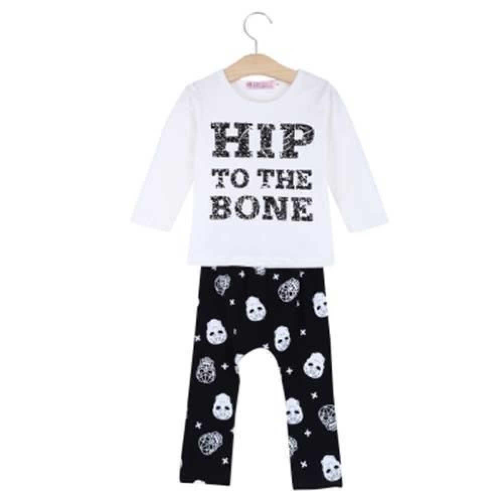 BABY SOFT 2PCS COTTON BLEND ROUND COLLAR LONG SLEEVE PULLOVER LETTER PRINT T-SHIRT DEATH H