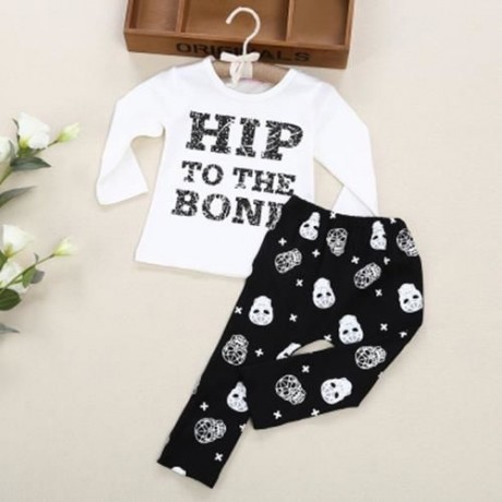 BABY SOFT 2PCS COTTON BLEND ROUND COLLAR LONG SLEEVE PULLOVER LETTER PRINT T-SHIRT DEATH H