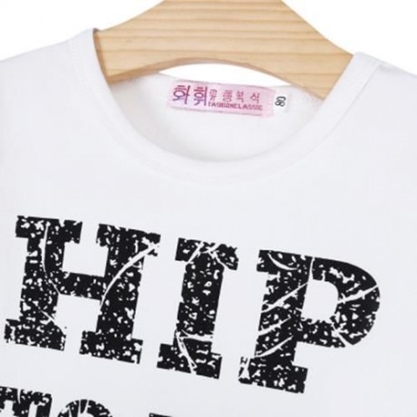 BABY SOFT 2PCS COTTON BLEND ROUND COLLAR LONG SLEEVE PULLOVER LETTER PRINT T-SHIRT DEATH H