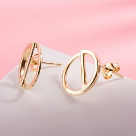 LADY SIMPLE GEOMETRIC SHAPE GOLD PLATED COPPER PARTY BIRTHDAY STUD EARRINGS (GOLDEN)
