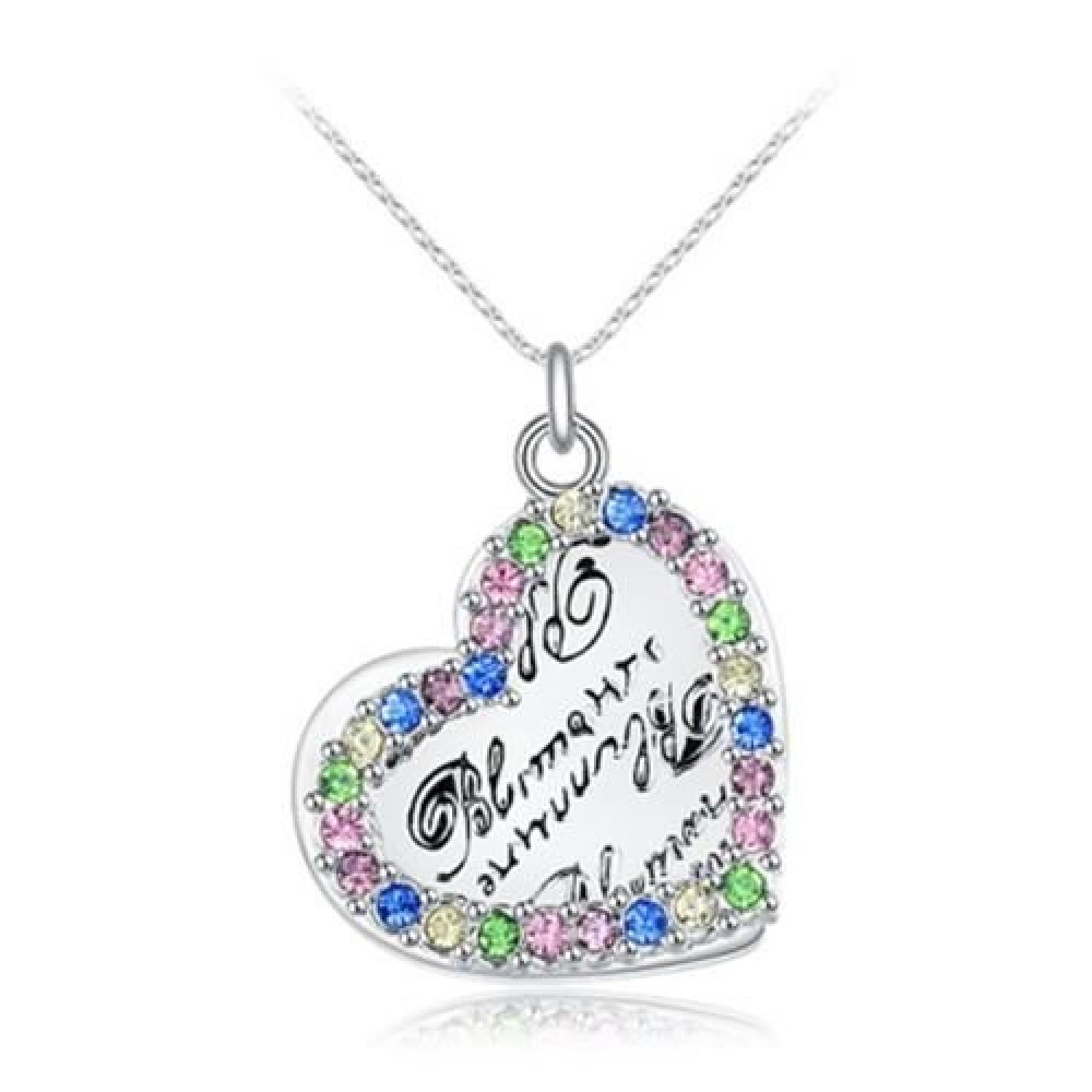LADY ROMANTIC LOVE HEART SHAPE COLORFUL FAUX DIAMOND LETTER EMBELLISHMENT PLATINUM PLATED LADY ROMANTIC LOVE HEART SHAPE COLORFUL FAUX DIAMOND LETTER EMBELLISHMENT PLATINUM PLATED