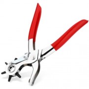 ROTARY HOLE PUNCH PLIER WITH RUBBER HANDLE FOR LEATHER BELT WATCH BAND (RED)