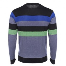 STYLISH STRIPE ROUND NECK PULLOVER MALE KNITWEAR (BLUE)