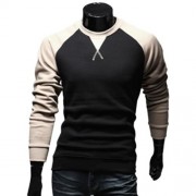CASUAL PATCHWORK ROUND NECK MALE LONG SLEEVE SHIRT (KHAKI)