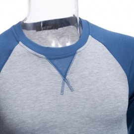 CASUAL PATCHWORK ROUND NECK MALE LONG SLEEVE SHIRT (PURPLISH BLUE)