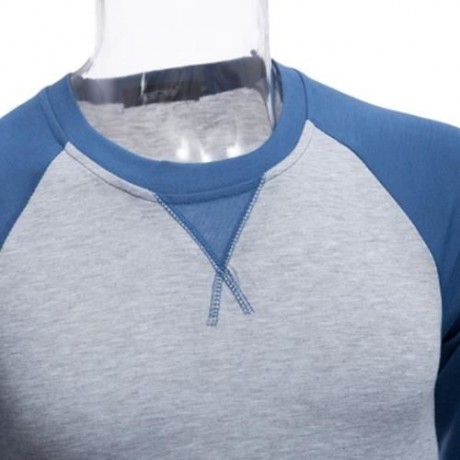CASUAL PATCHWORK ROUND NECK MALE LONG SLEEVE SHIRT (PURPLISH BLUE)