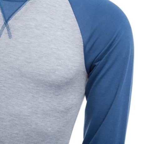CASUAL PATCHWORK ROUND NECK MALE LONG SLEEVE SHIRT (PURPLISH BLUE)