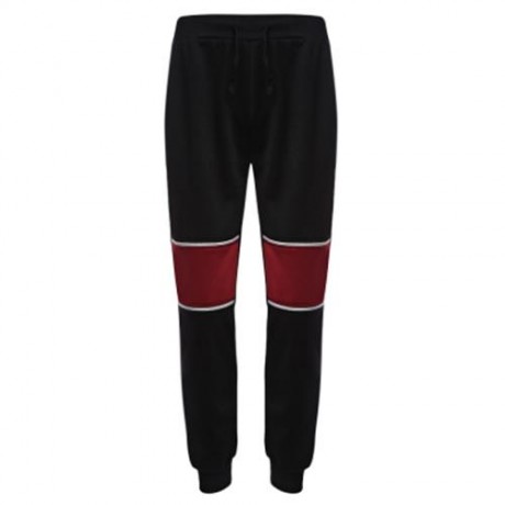 CASUAL PATCHWORK ZIPPER DESIGN MALE ELASTIC BAND LONG SPORTS PANTS (BLACK)