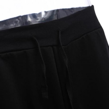 CASUAL PATCHWORK ZIPPER DESIGN MALE ELASTIC BAND LONG SPORTS PANTS (BLACK)
