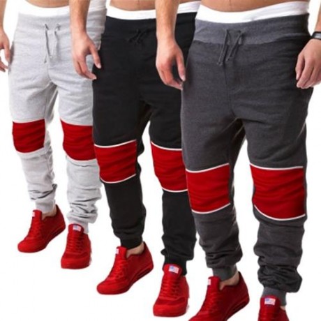 CASUAL PATCHWORK ZIPPER DESIGN MALE ELASTIC BAND LONG SPORTS PANTS (BLACK)