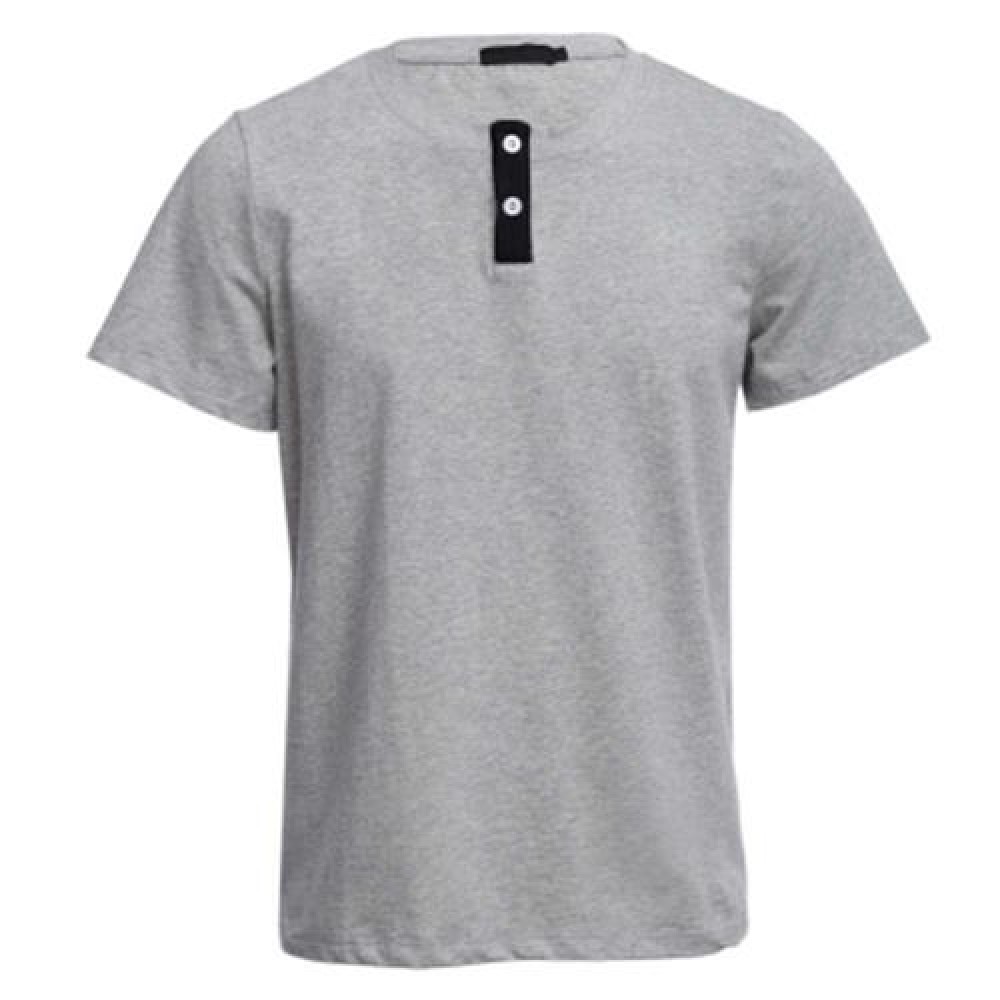 STYLISH PURE COLOR BUTTON DECORATION ROUND NECK MALE SHORT SLEEVE SHIRT (GRAY)