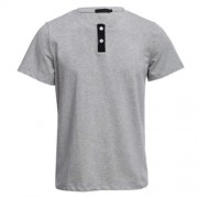 STYLISH PURE COLOR BUTTON DECORATION ROUND NECK MALE SHORT SLEEVE SHIRT (GRAY)