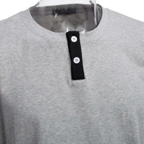 STYLISH PURE COLOR BUTTON DECORATION ROUND NECK MALE SHORT SLEEVE SHIRT (GRAY)