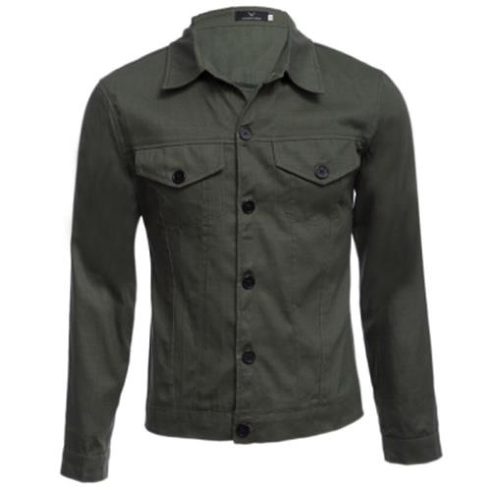 CASUAL LETTER PRINT POCKET DECORATION MALE LONG SLEEVE JACKET (ARMY GREEN)