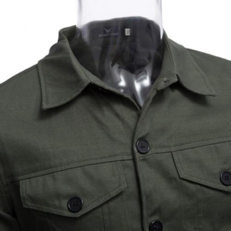 CASUAL LETTER PRINT POCKET DECORATION MALE LONG SLEEVE JACKET (ARMY GREEN)