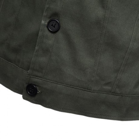 CASUAL LETTER PRINT POCKET DECORATION MALE LONG SLEEVE JACKET (ARMY GREEN)