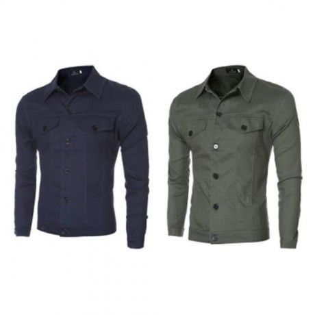 CASUAL LETTER PRINT POCKET DECORATION MALE LONG SLEEVE JACKET (ARMY GREEN)