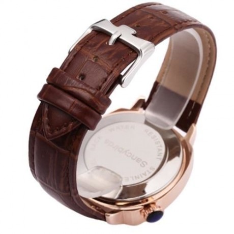 SANCYBIRDS FY979 MEN QUARTZ WATCH  DATE DISPLAY GENUINE LEATHER STRAP WRISTWATCH (BROWN LE