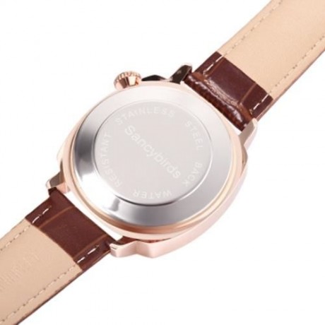 SANCYBIRDS FY979 MEN QUARTZ WATCH  DATE DISPLAY GENUINE LEATHER STRAP WRISTWATCH (BROWN LE