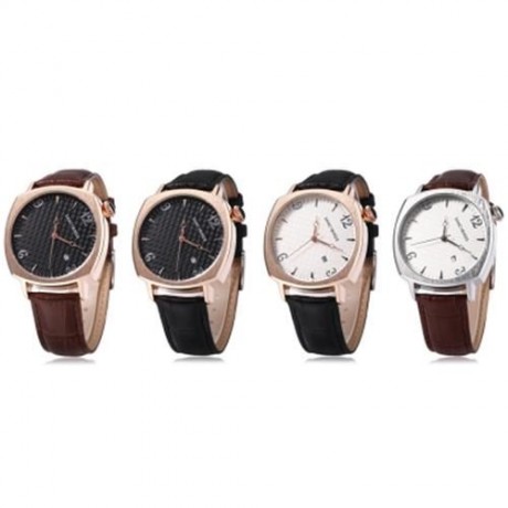 SANCYBIRDS FY979 MEN QUARTZ WATCH  DATE DISPLAY GENUINE LEATHER STRAP WRISTWATCH (BROWN LE