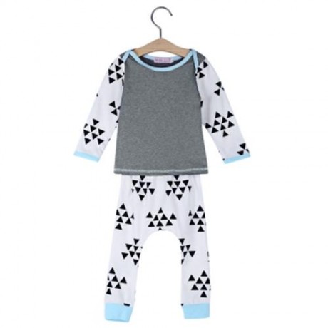 BABY UNISEX 2PCS SWEET ELASTIC GEOMETRIC TRIANGLE PRINT PATCHWORK COTTON BLEND ROUND COLLA