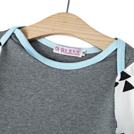 BABY UNISEX 2PCS SWEET ELASTIC GEOMETRIC TRIANGLE PRINT PATCHWORK COTTON BLEND ROUND COLLA