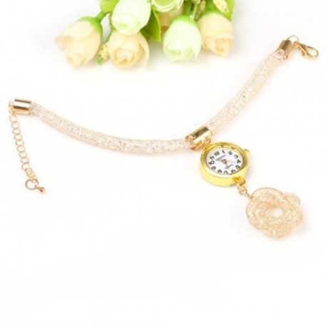 JUBAOLI 1111 FEMALE QUARTZ SHINY STAINLESS STEEL MESH BAND FLOWER PENDANT (GOLDEN)