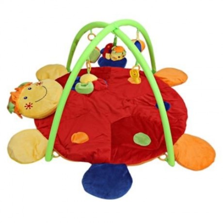 BABY SOFT PLAY MAT GYM BLANKET WITH FRAME RATTLE CRAWLING TOY LADYBIRD PATTERN (RED)