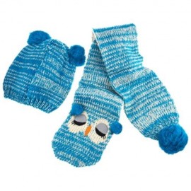 CUTE OWL POM-POM HAT WITH SCARF FOR CHILDREN (BLUE)