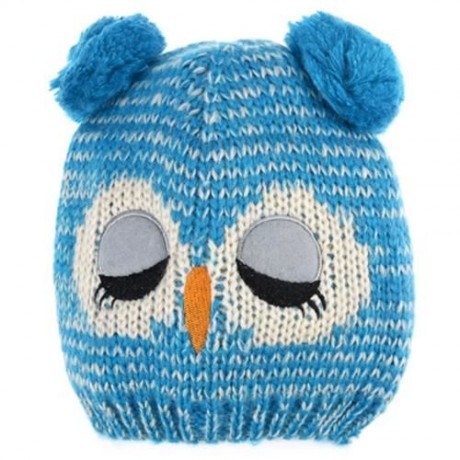 CUTE OWL POM-POM HAT WITH SCARF FOR CHILDREN (BLUE)
