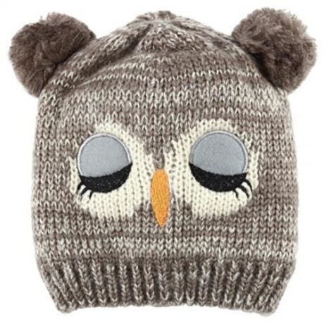 CUTE OWL POM-POM HAT WITH SCARF FOR CHILDREN (COFFEE)
